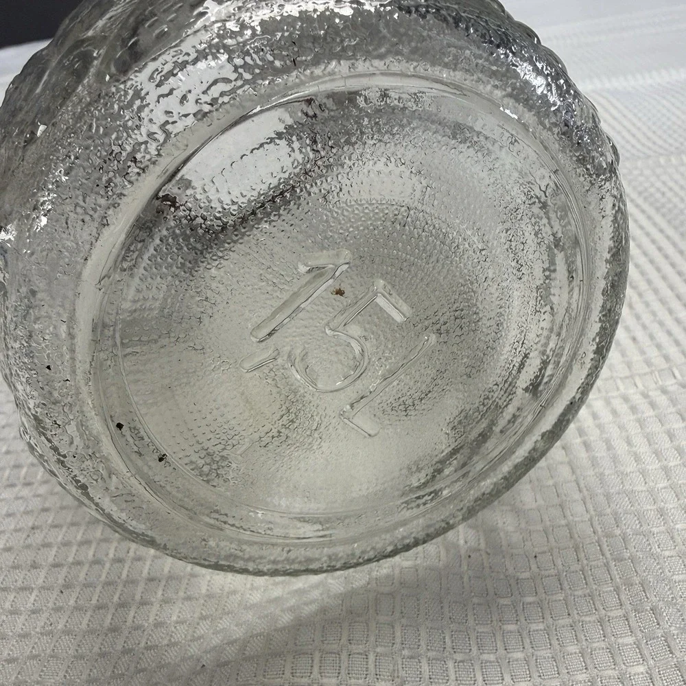 Vtg Raised Tall‎ Glass Sugar Canister Jar Metal Clamp Lid Fruit Decor 1.5L
